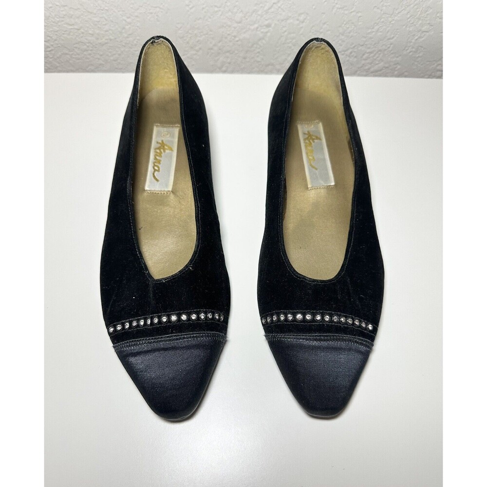 *RARE* Anna Black‎ Suede Rhinestone Kitten Heel Pumps Women's SIZE 7.5